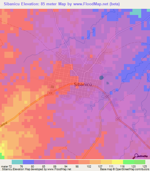 Sibanicu,Cuba Elevation Map