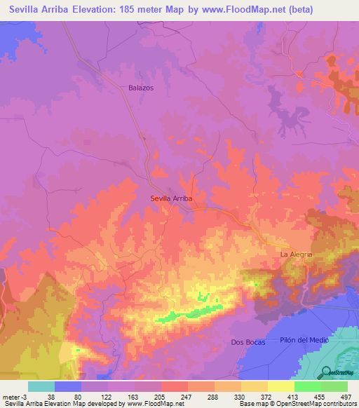 Sevilla Arriba,Cuba Elevation Map