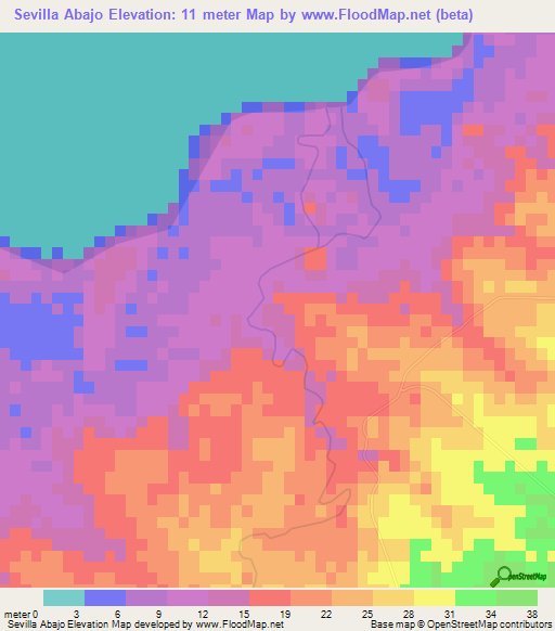 Sevilla Abajo,Cuba Elevation Map