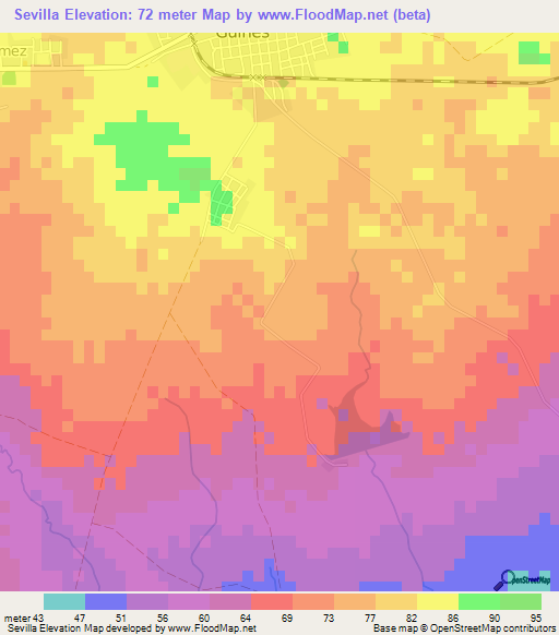Sevilla,Cuba Elevation Map