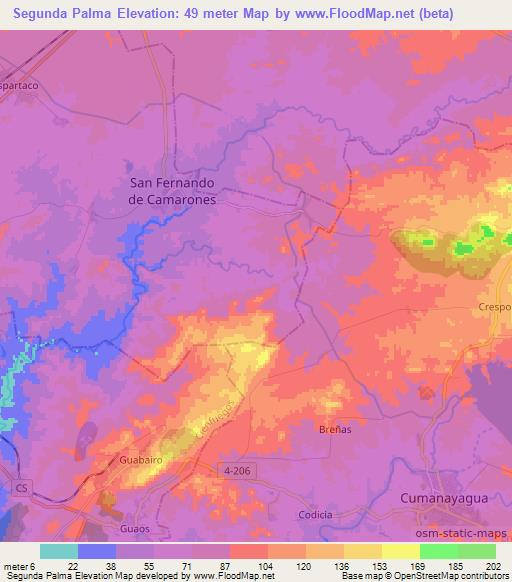 Segunda Palma,Cuba Elevation Map