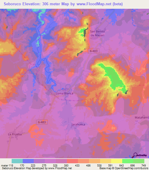 Seboruco,Cuba Elevation Map