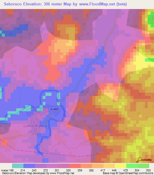 Seboruco,Cuba Elevation Map