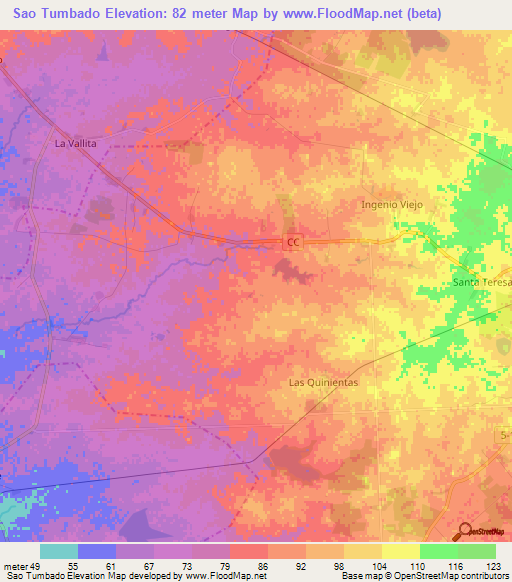 Sao Tumbado,Cuba Elevation Map