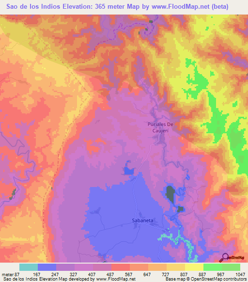 Sao de los Indios,Cuba Elevation Map