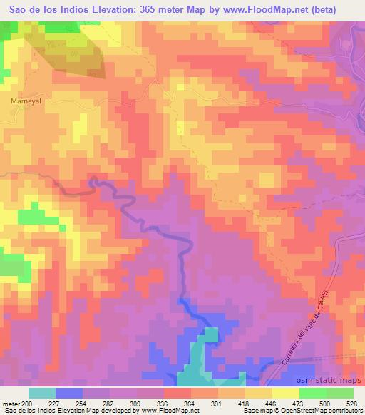 Sao de los Indios,Cuba Elevation Map