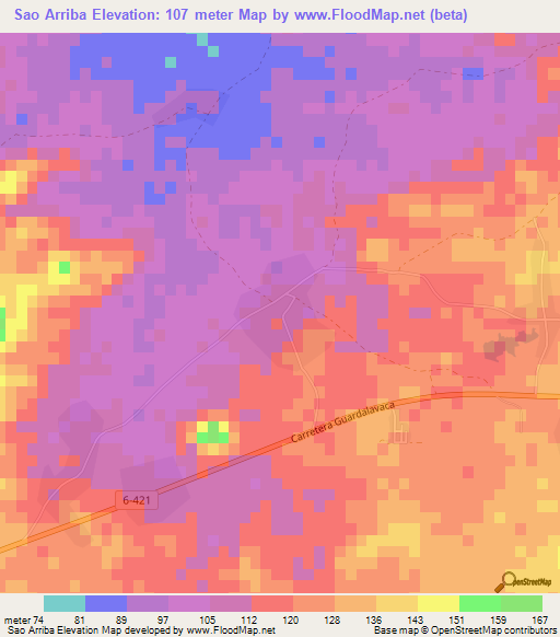Sao Arriba,Cuba Elevation Map