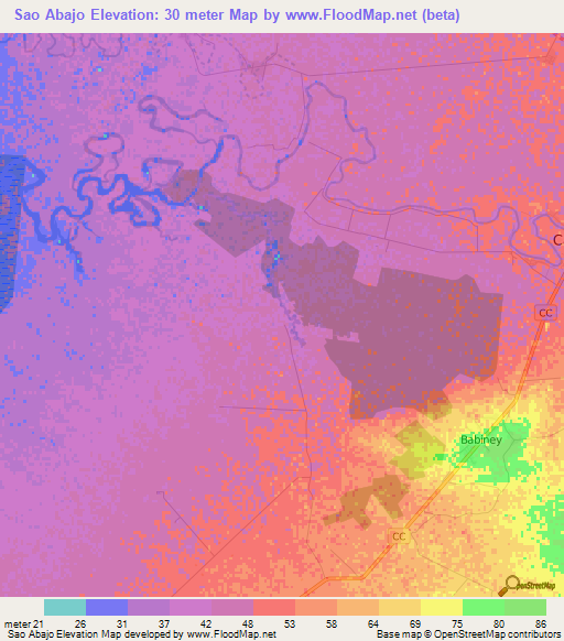 Sao Abajo,Cuba Elevation Map