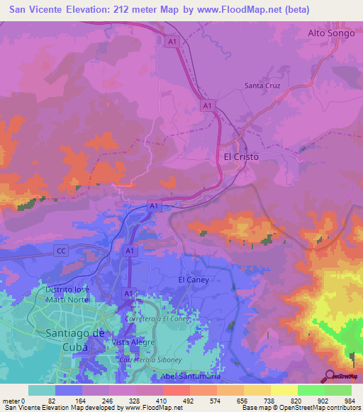 San Vicente,Cuba Elevation Map