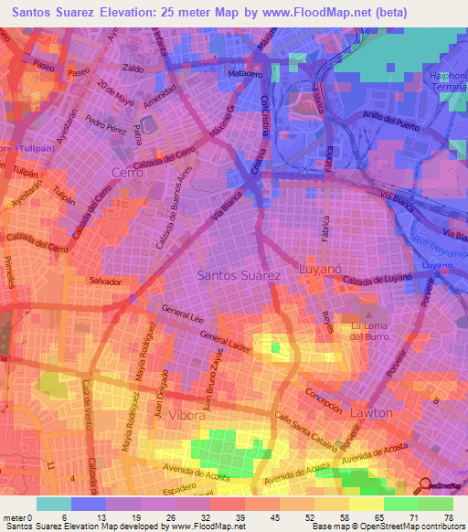 Santos Suarez,Cuba Elevation Map
