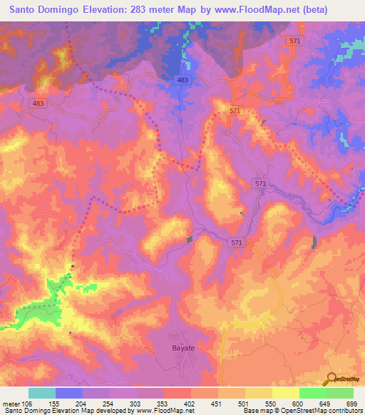 Santo Domingo,Cuba Elevation Map