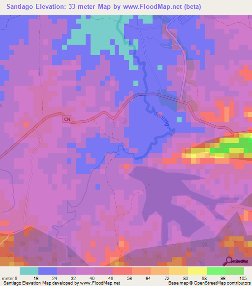 Santiago,Cuba Elevation Map