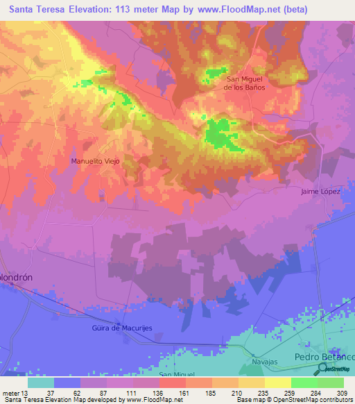 Santa Teresa,Cuba Elevation Map