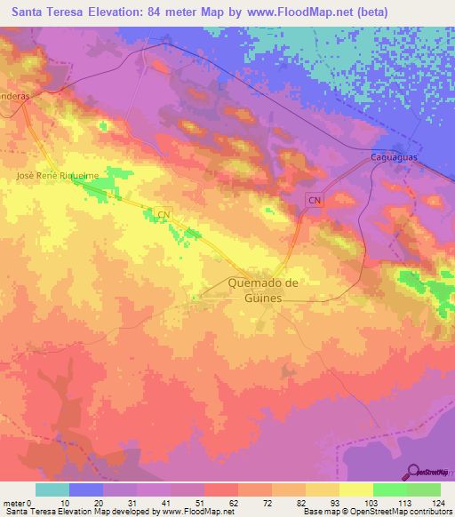 Santa Teresa,Cuba Elevation Map