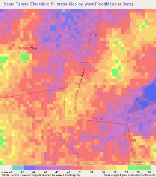 Santa Teresa,Cuba Elevation Map