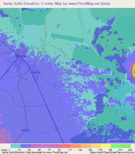 Santa Sofia,Cuba Elevation Map
