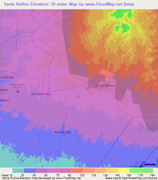 Santa Rufina,Cuba Elevation Map