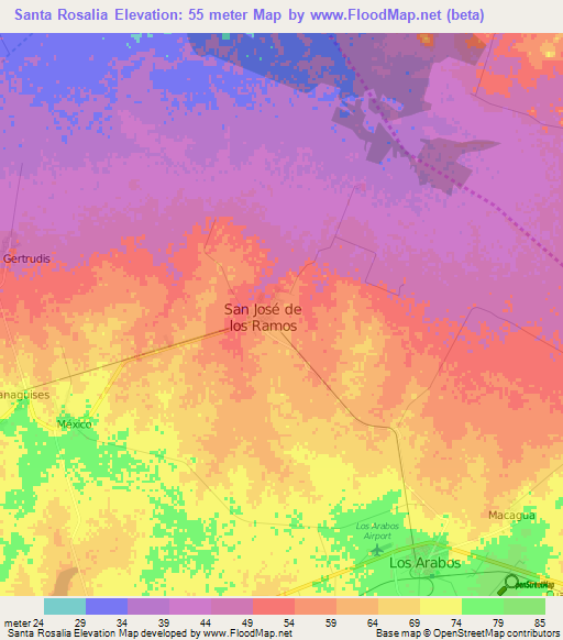 Santa Rosalia,Cuba Elevation Map