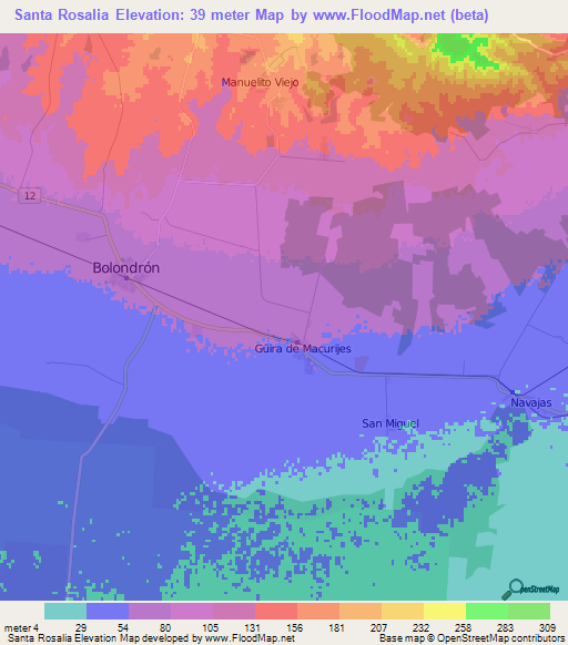 Santa Rosalia,Cuba Elevation Map
