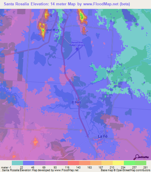 Santa Rosalia,Cuba Elevation Map