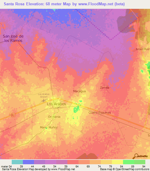 Santa Rosa,Cuba Elevation Map