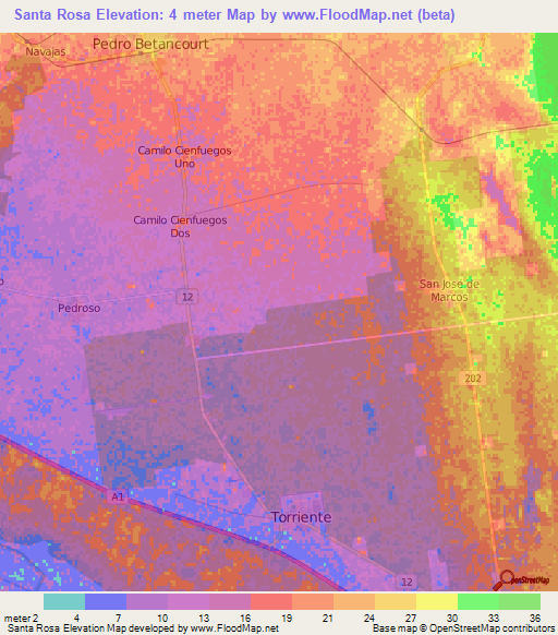 Santa Rosa,Cuba Elevation Map