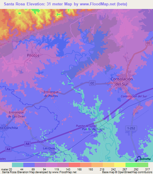 Santa Rosa,Cuba Elevation Map
