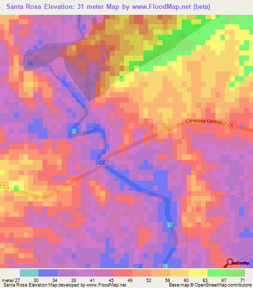 Santa Rosa,Cuba Elevation Map