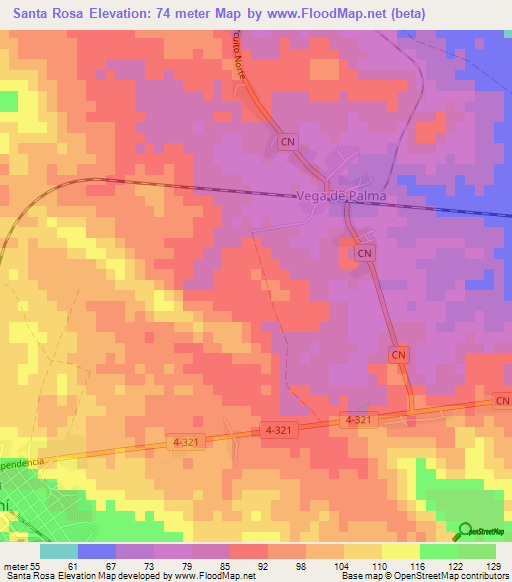 Santa Rosa,Cuba Elevation Map