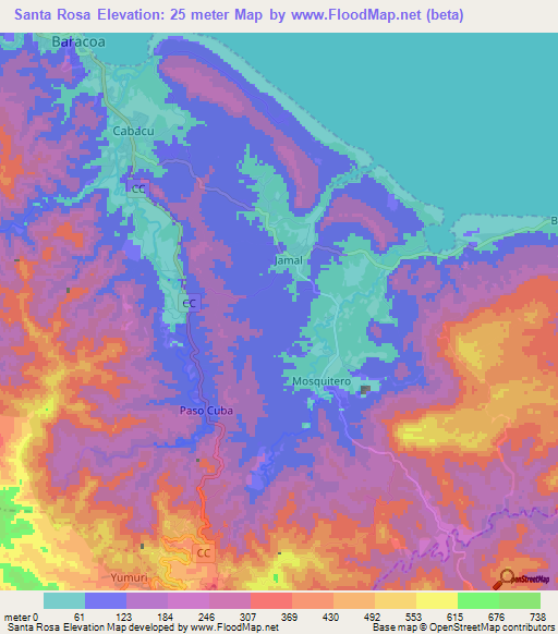 Santa Rosa,Cuba Elevation Map