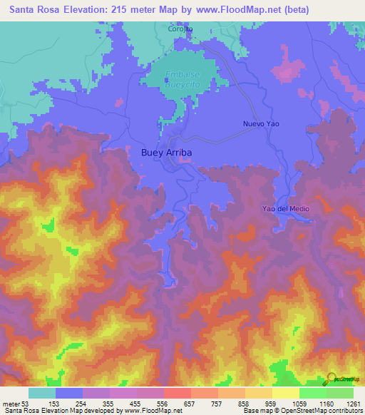 Santa Rosa,Cuba Elevation Map