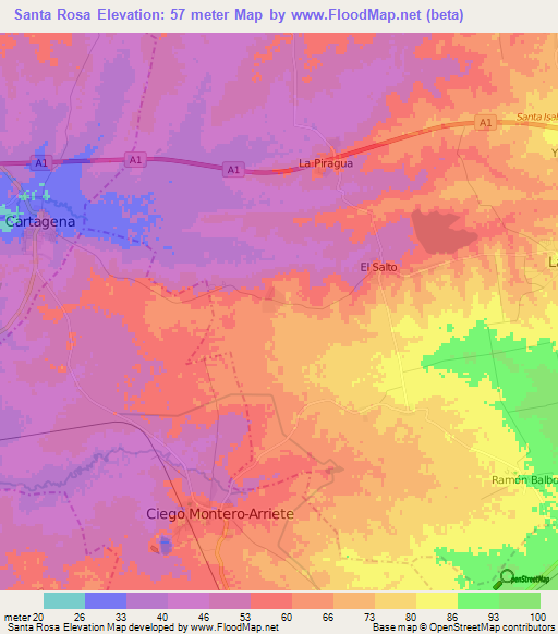 Santa Rosa,Cuba Elevation Map