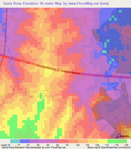 Santa Rosa,Cuba Elevation Map