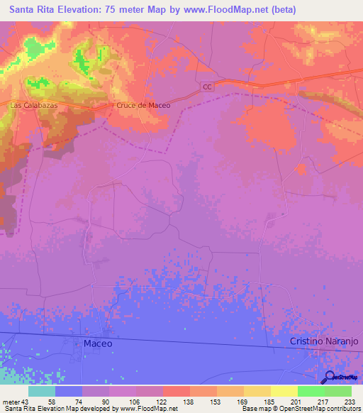 Santa Rita,Cuba Elevation Map