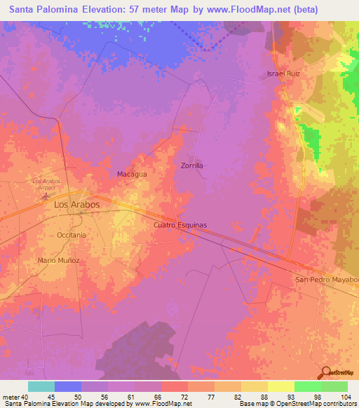 Santa Palomina,Cuba Elevation Map