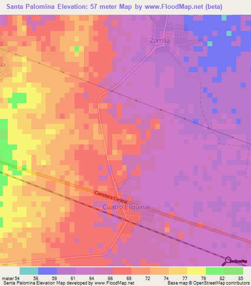 Santa Palomina,Cuba Elevation Map