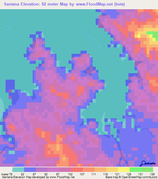 Santana,Cuba Elevation Map