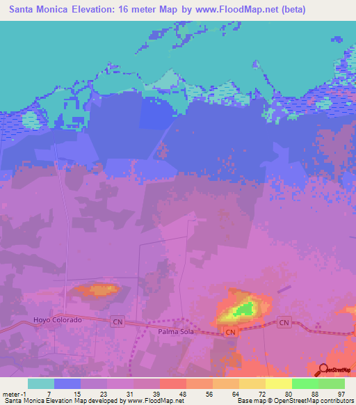 Santa Monica,Cuba Elevation Map