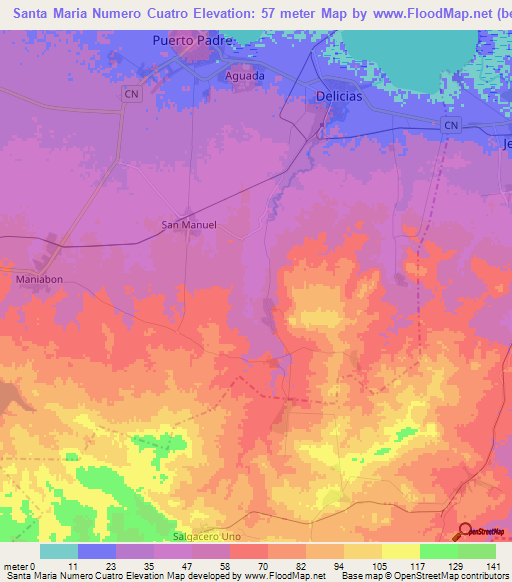 Santa Maria Numero Cuatro,Cuba Elevation Map