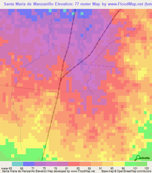 Santa Maria de Manzanillo,Cuba Elevation Map