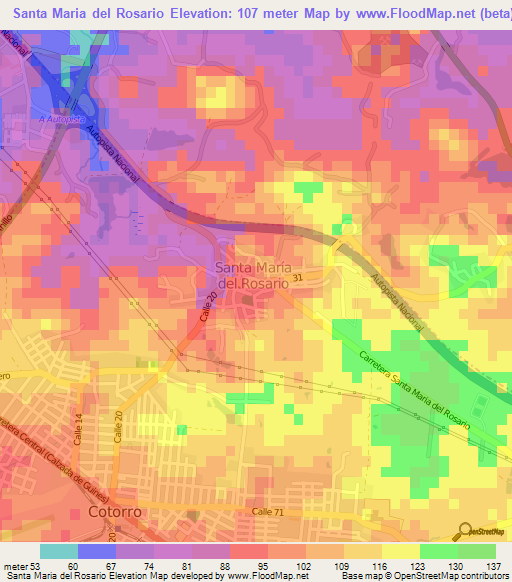 Santa Maria del Rosario,Cuba Elevation Map