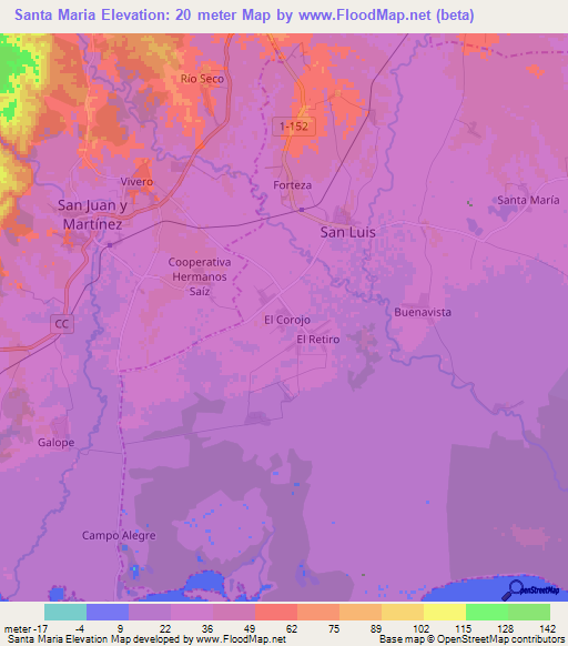 Santa Maria,Cuba Elevation Map