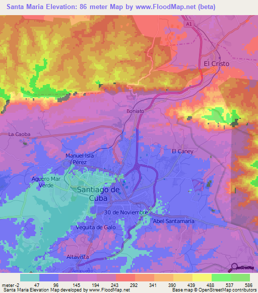 Santa Maria,Cuba Elevation Map