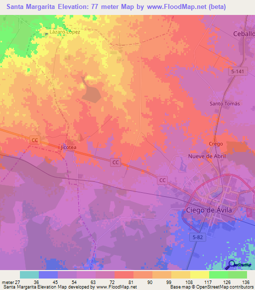 Santa Margarita,Cuba Elevation Map