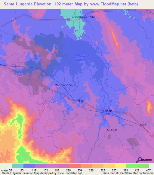 Santa Lutgarda,Cuba Elevation Map
