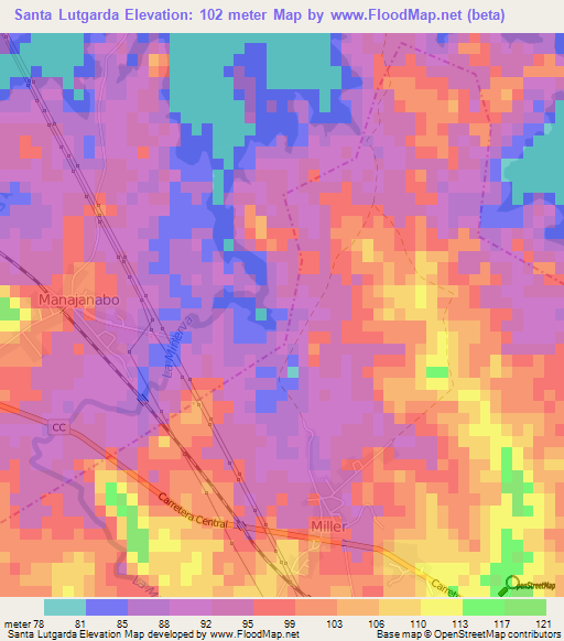Santa Lutgarda,Cuba Elevation Map