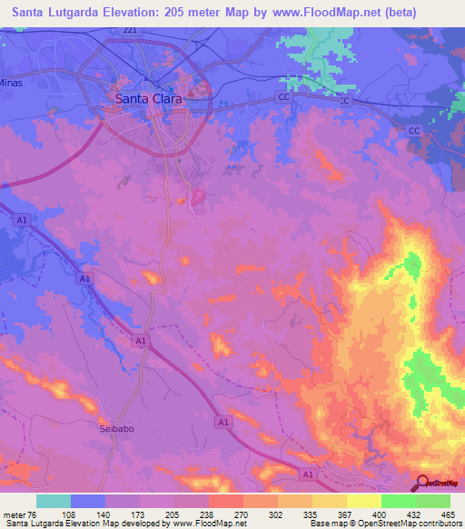 Santa Lutgarda,Cuba Elevation Map