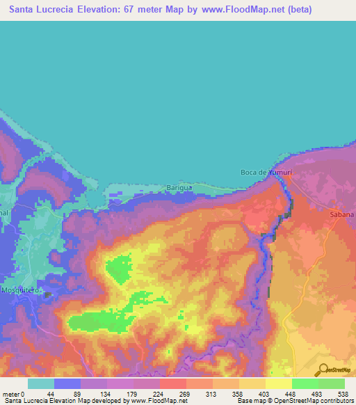 Santa Lucrecia,Cuba Elevation Map