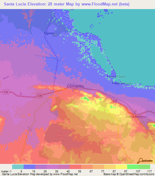 Santa Lucia,Cuba Elevation Map