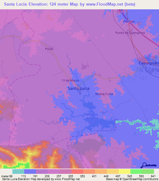 Santa Lucia,Cuba Elevation Map
